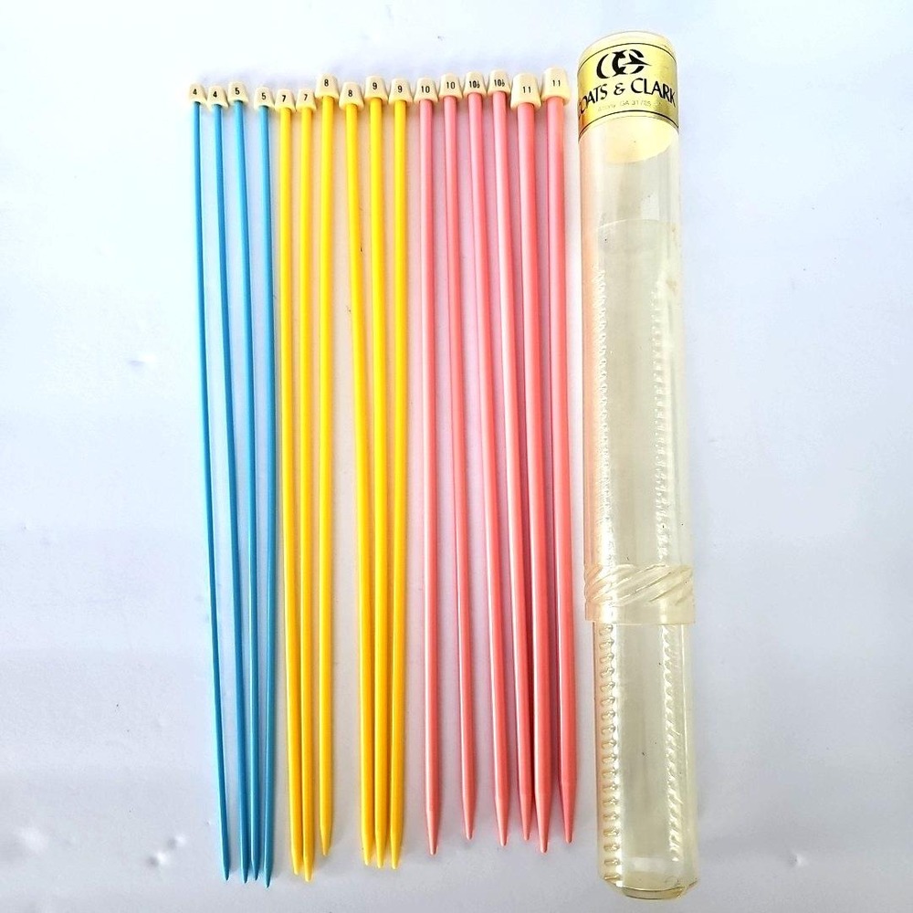 Vintage Coats & Clark Knitting Needles Set 14in‎ Plastic Colorful Retro Crafting